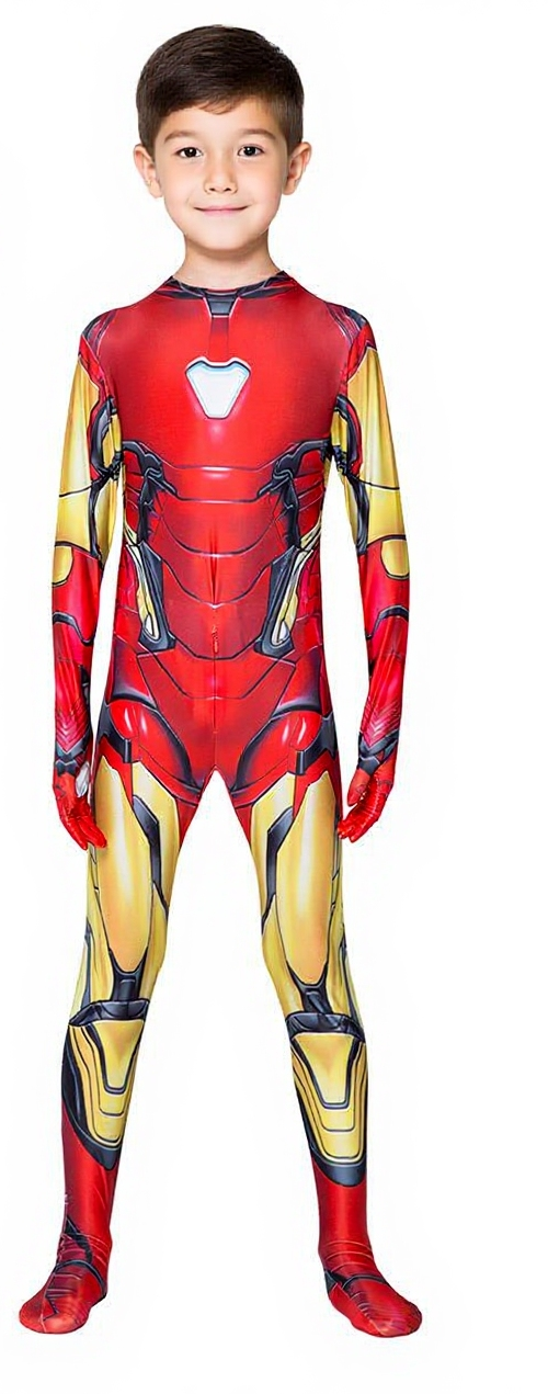MARVEL Iron Man  Halloween Cosplay Bodysuit Costume Jumpsuit with Gloves and Detachable Mask