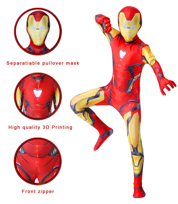 MARVEL Iron Man  Halloween Cosplay Bodysuit Costume Jumpsuit with Gloves and Detachable Mask