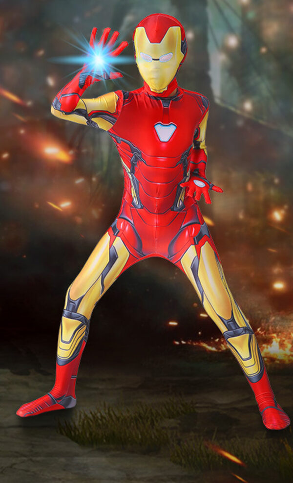 MARVEL Iron Man  Halloween Cosplay Bodysuit Costume Jumpsuit with Gloves and Detachable Mask